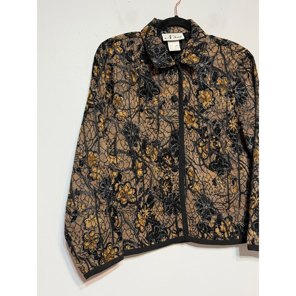Vtg Whimsigoth Floral Lace Jacket Women Small Mob Wife Goth Glam Metallic Ornate - Picture 3 of 7